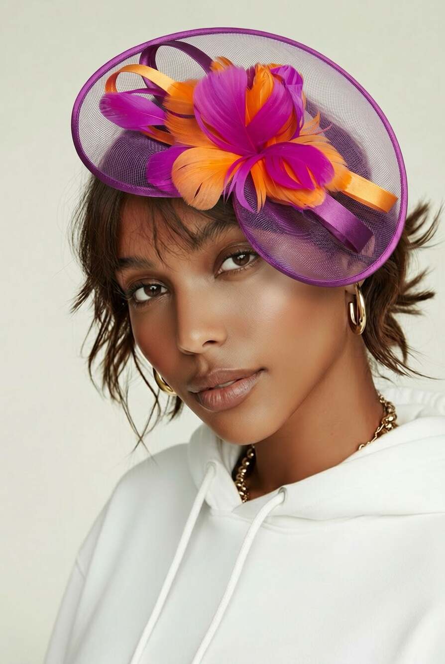 Bellissima Millinery Collection Pink and Orange Feather Fascinator Headband O/S
